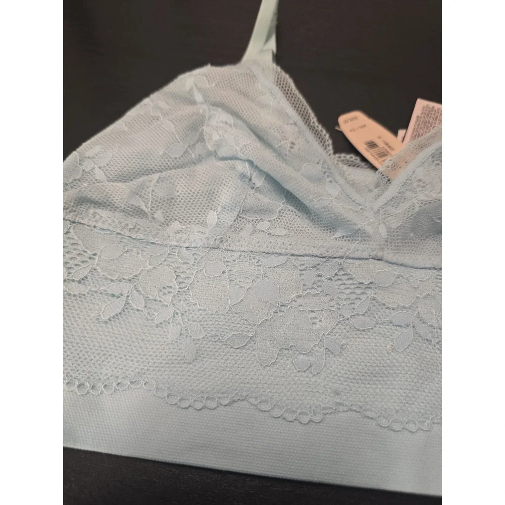 NWT Victoria's Secret Lace Bralette XS Light Blue Sheer Crop Top Unlined Wireles